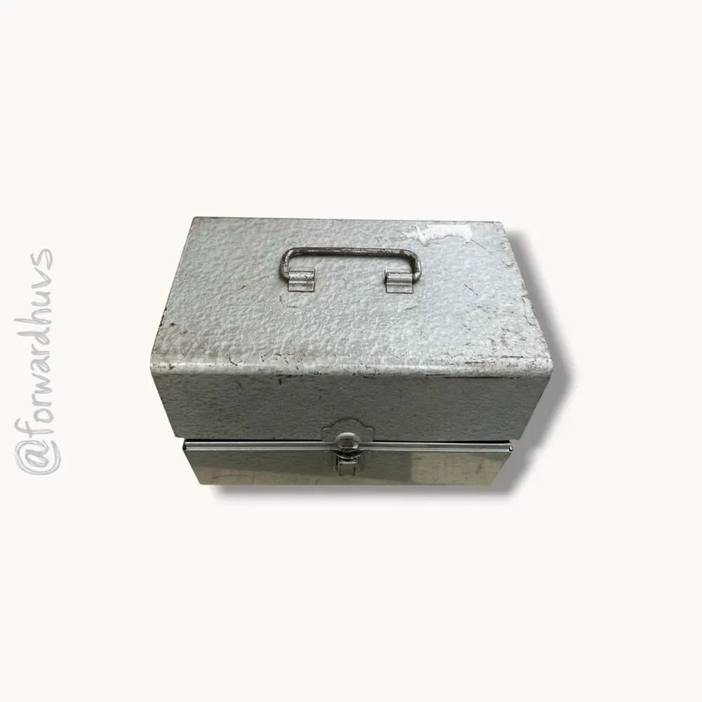 Vintage Engelsor Metal Recipe File Box Index Card Organizer Tin USA Gray